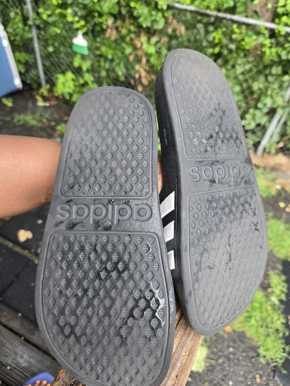 Adidas Kids Black Slide Sandals with White Stripes